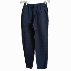 WoolOvers Size 4 100% Linen Navy Blue Drawstring Pants Slacks